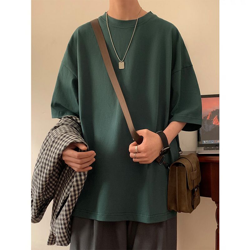 重磅新款ins潮純棉寬鬆純色五分袖短袖t恤