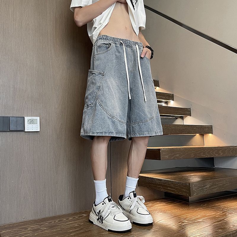 寬鬆百搭美式休閒直筒薄款五分牛仔短褲