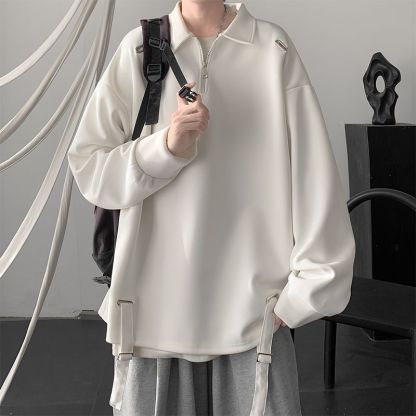 【單件/套裝】日系polo領設計感半拉鏈翻領上衣+長袖T恤+百搭休閑褲三件套