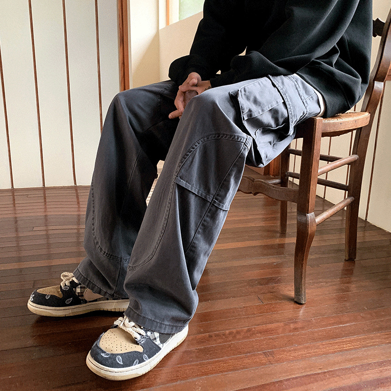 美式復古潮流ins直筒寬鬆休閒闊腿工裝褲