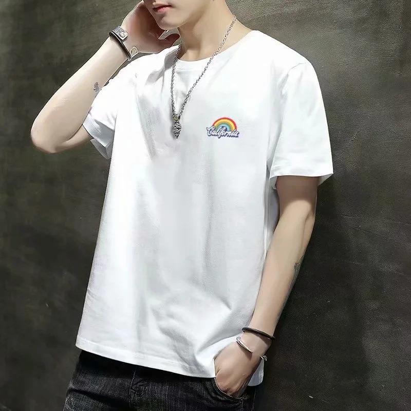 韓版時尚百搭修身彩虹印花休閒短袖T恤