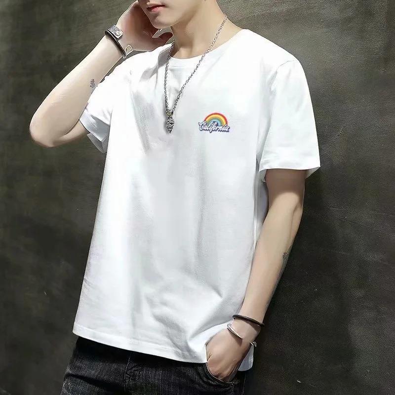 韓版時尚百搭修身彩虹印花休閒短袖T恤