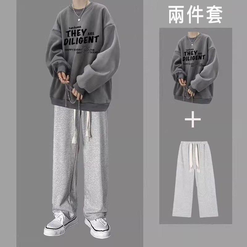 【單件/套裝】字母印花百搭衛衣+闊腿休閒褲褲裝兩件套套裝