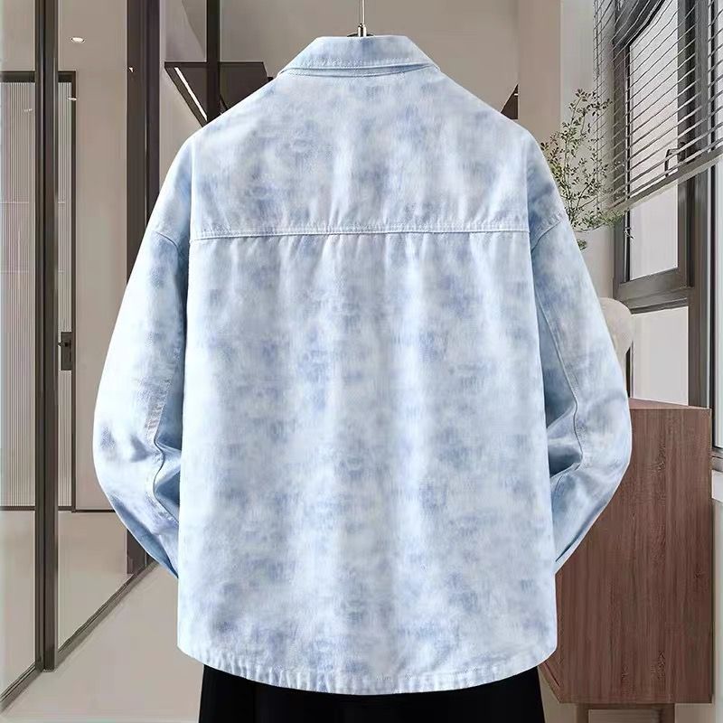 漸變外套個性字母刺繡貼布繡薄款牛仔襯衫