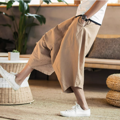寬鬆薄款休閒亞麻潮流沙灘棉麻七分哈倫褲