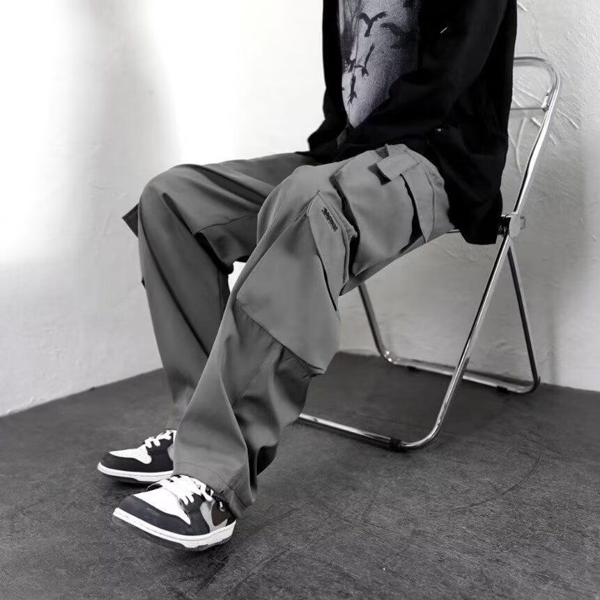 美式休閒直筒薄款口袋寬鬆大碼運動百搭工裝褲