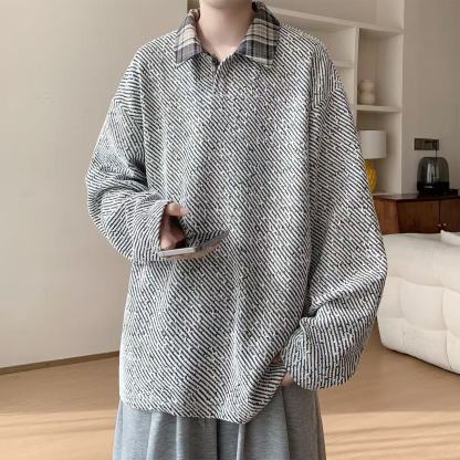 假兩件針織polo打底衫寬鬆大碼長袖t恤