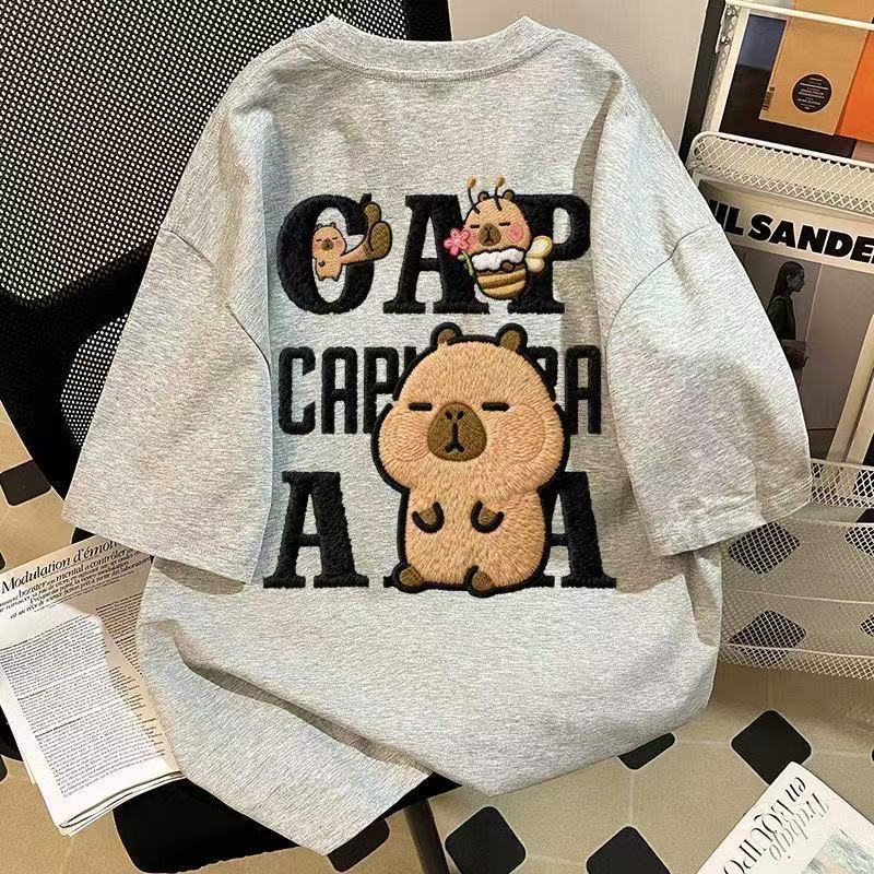 仿刺繡可愛小黃豚印花純棉短袖t恤