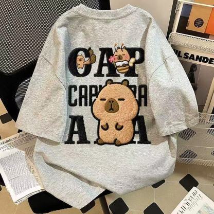 仿刺繡可愛小黃豚印花純棉短袖t恤