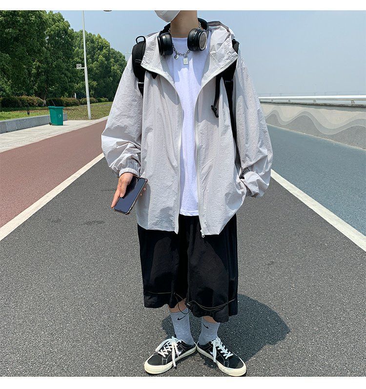 夏季新款男士超薄透氣防曬衣潮寬鬆百搭皮膚衣外套薄款連帽防曬服