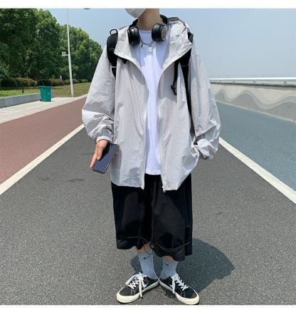 夏季新款男士超薄透氣防曬衣潮寬鬆百搭皮膚衣外套薄款連帽防曬服