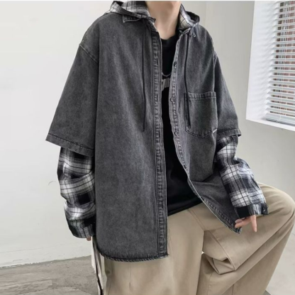 設計感寬鬆痞帥炸街翻領夾克潮牌牛仔外套