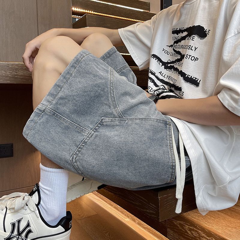 寬鬆百搭美式休閒直筒薄款五分牛仔短褲