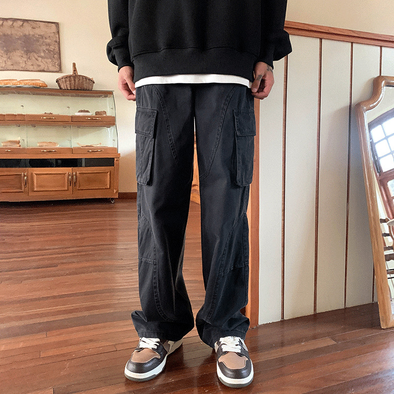 美式復古潮流ins直筒寬鬆休閒闊腿工裝褲