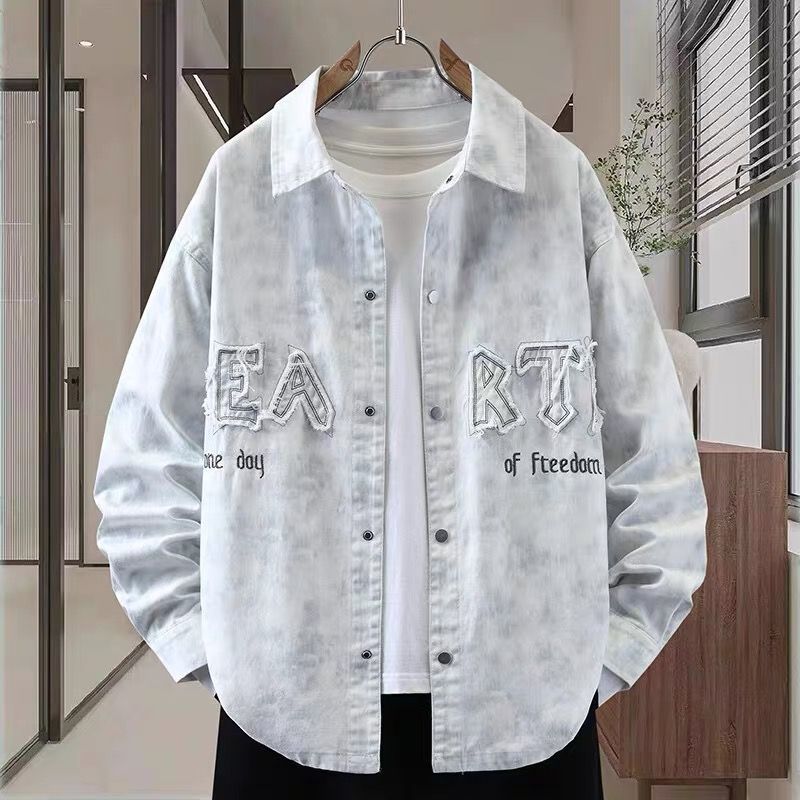 漸變外套個性字母刺繡貼布繡薄款牛仔襯衫