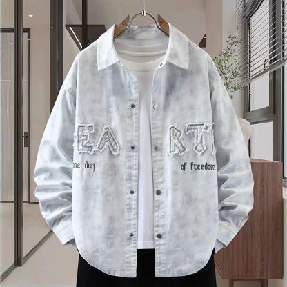 漸變外套個性字母刺繡貼布繡薄款牛仔襯衫