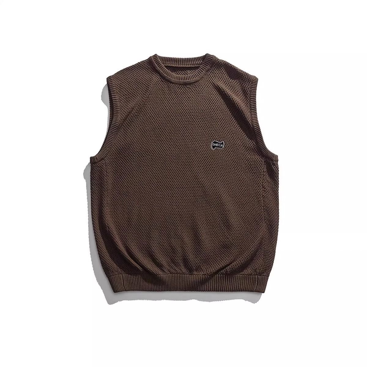 【單件/整套】日系復古針織馬甲+條紋襯衫+寬鬆牛仔褲三件套裝