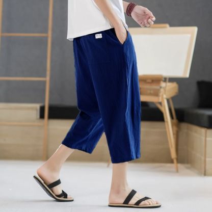 棉麻亞麻冰絲夏季薄款外穿潮流褲闊腿運動休閒七分褲褲裝