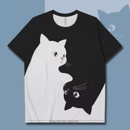 小貓咪黑白撞色簡約兩極設計潮流短袖T恤