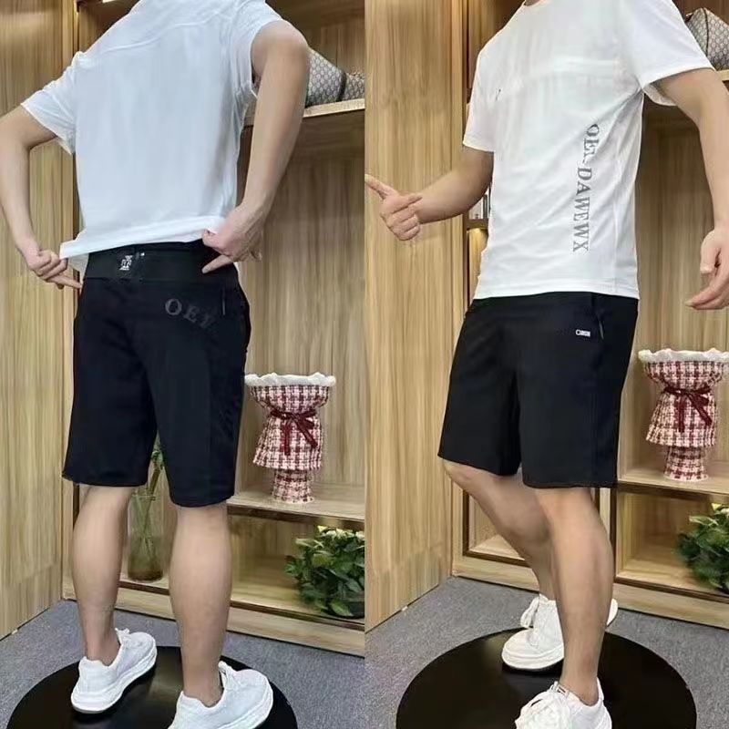 【整套】冰絲短袖五分短褲彈力網眼拼接休閒兩件套裝
