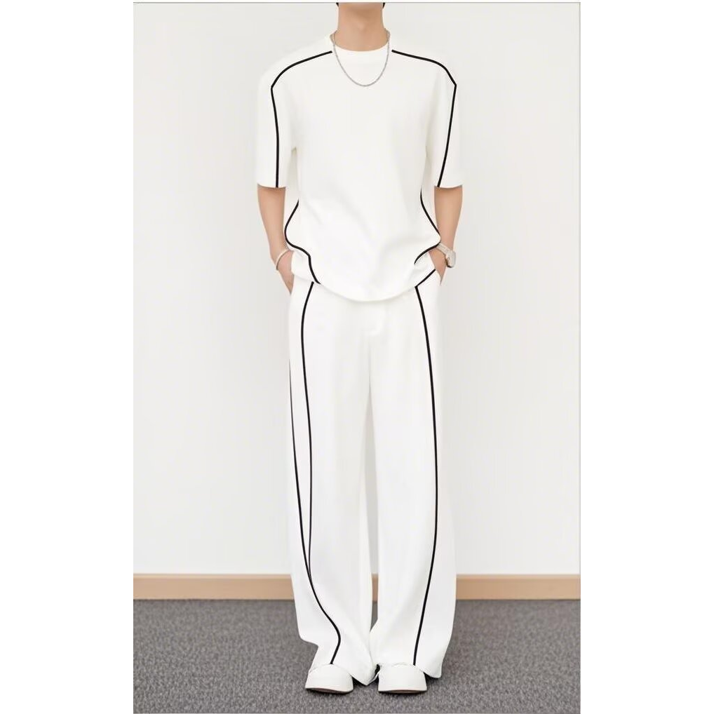 【整套】韓版潮流運動短袖T恤休閒長褲兩件套裝