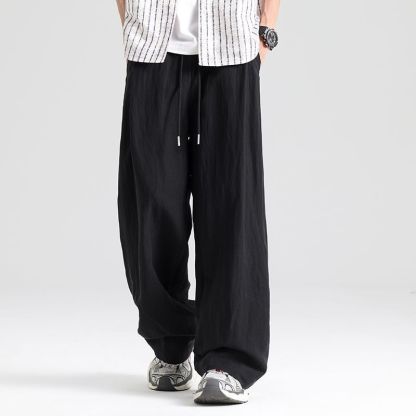 時尚薄款透氣直筒寬松天絲亞麻休閑闊腿褲