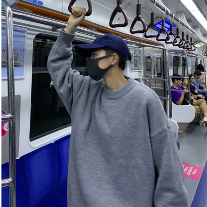 韓版寬鬆休閑長袖潮流圓領針織毛衣