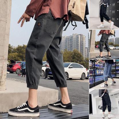 薄款韓版潮流寬鬆直筒休閒七分牛仔褲