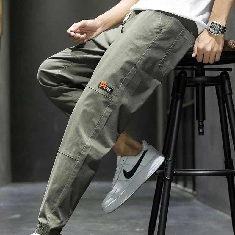 時尚寬鬆百搭薄款休閒束腳九分工裝褲-NitSoon