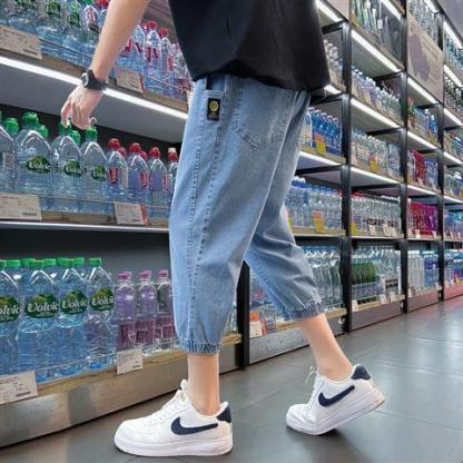 薄款韓版潮流寬鬆直筒休閒七分牛仔褲