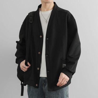 潮流素色簡約寬鬆休閒V領開衫外套