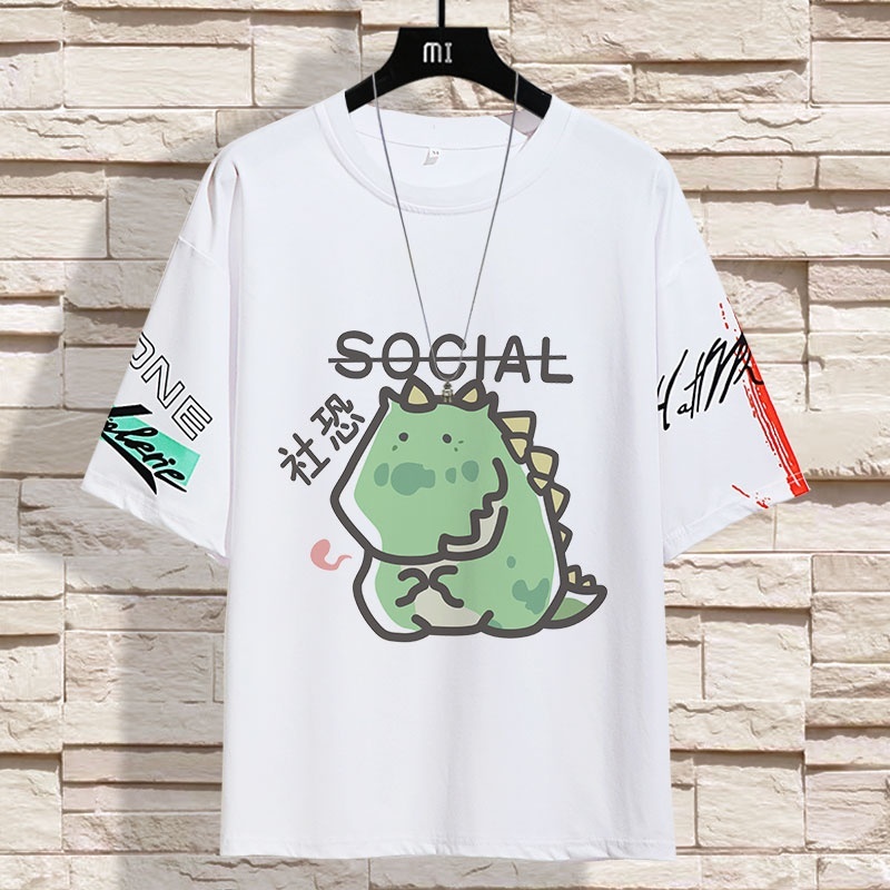 男女同款百搭潮流卡通ins情侶寬鬆五分袖T恤上衣