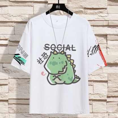 男女同款百搭潮流卡通ins情侶寬鬆五分袖T恤上衣