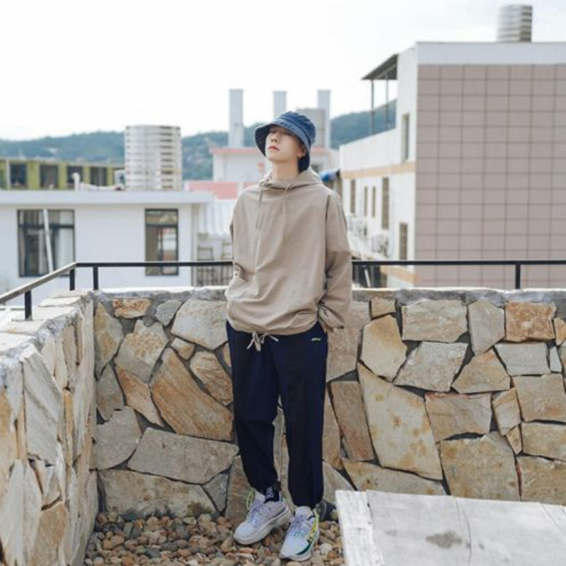 薄款素色抽繩潮流日系寬鬆休閒連帽T