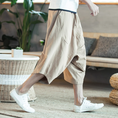 寬鬆薄款休閒亞麻潮流沙灘棉麻七分哈倫褲