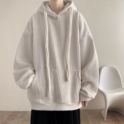 抽繩燈芯絨連帽加絨加厚潮牌衛衣