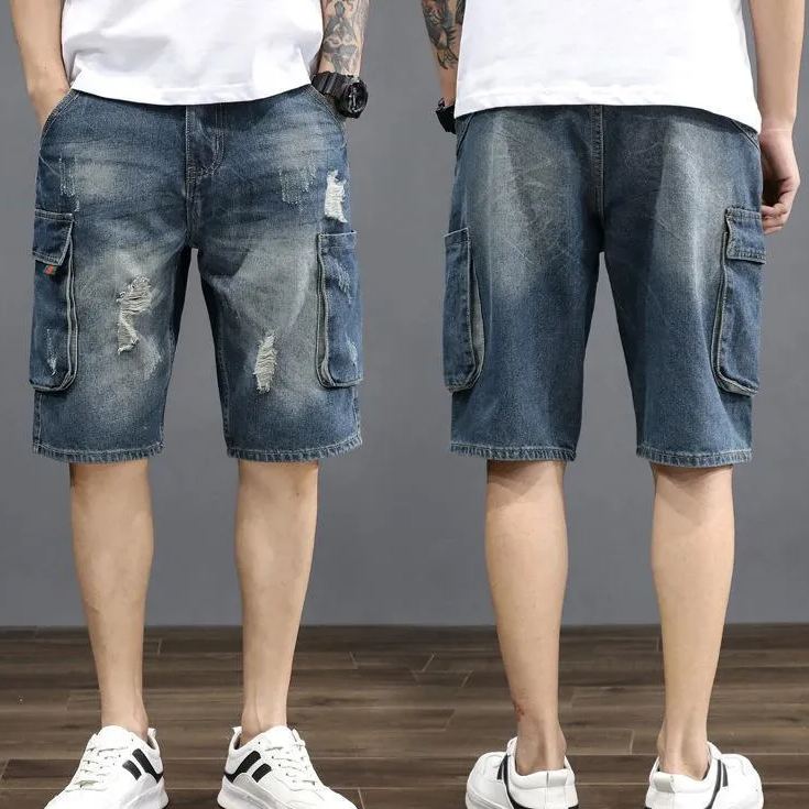 牛仔工裝五分寬鬆大碼潮流百搭日系復古韓版短褲褲裝