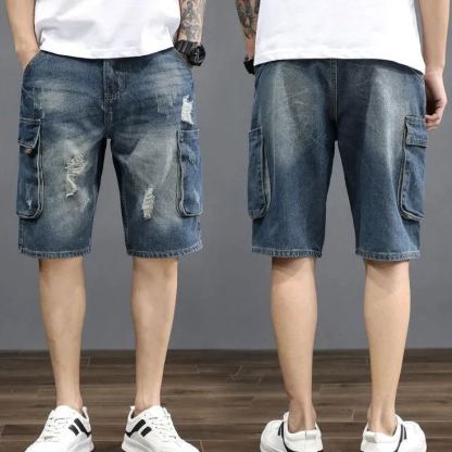 牛仔工裝五分寬鬆大碼潮流百搭日系復古韓版短褲褲裝
