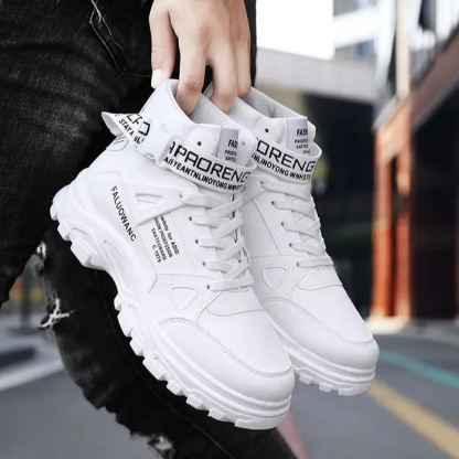 潮流百搭圓頭高幫馬丁靴印花拼接鞋靴