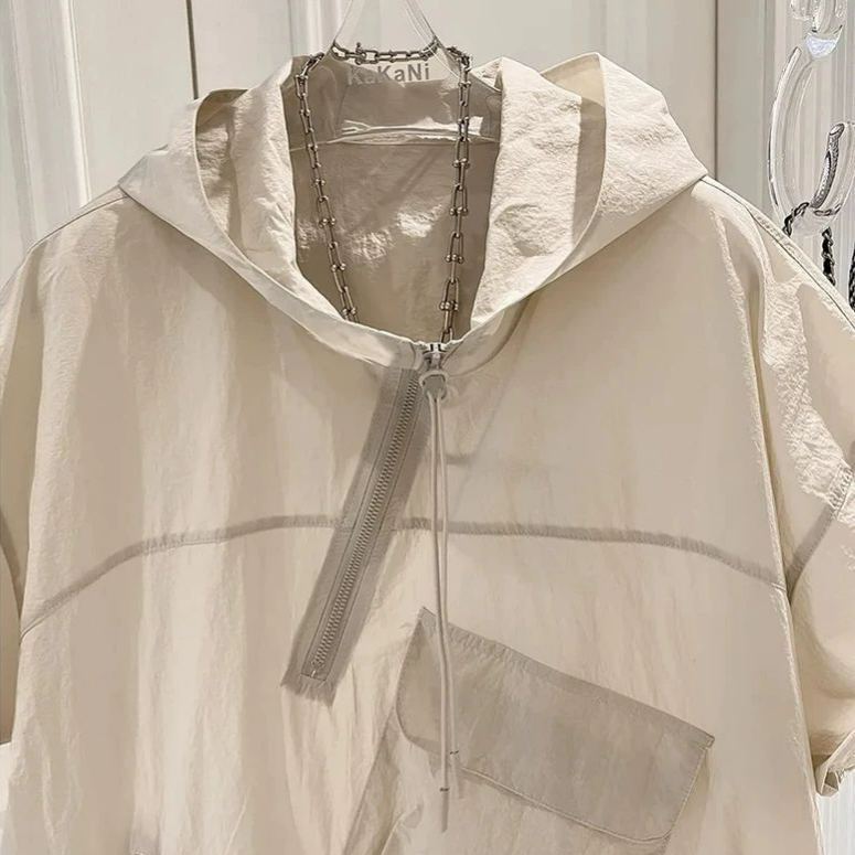 防曬衫港風休閒不規則百搭連帽短袖T恤