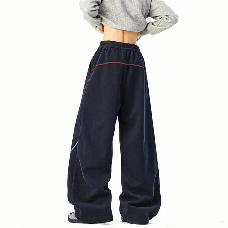 美式復古三條杠寬鬆慵懶風闊腿休閒直筒褲