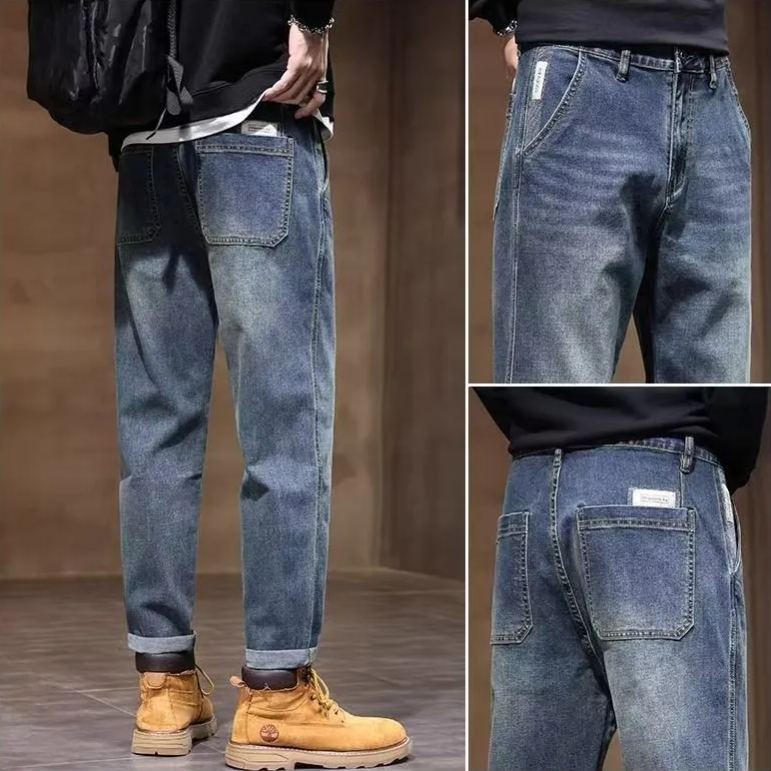 復古潮牌寬鬆直筒工裝休閒九分牛仔褲