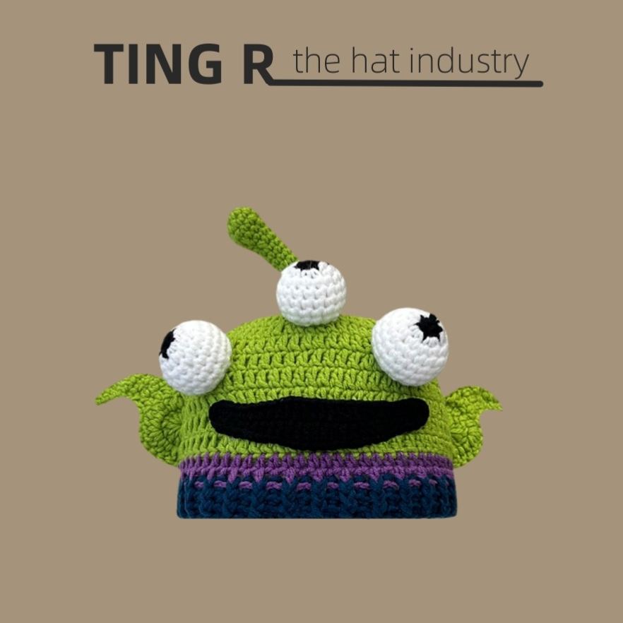 怪物史萊克綠色可愛卡通節日個性搞怪針織帽