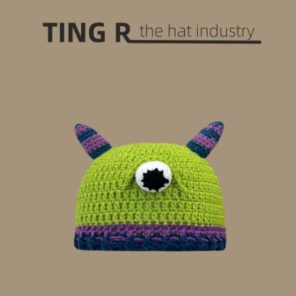 怪物史萊克綠色可愛卡通節日個性搞怪針織帽