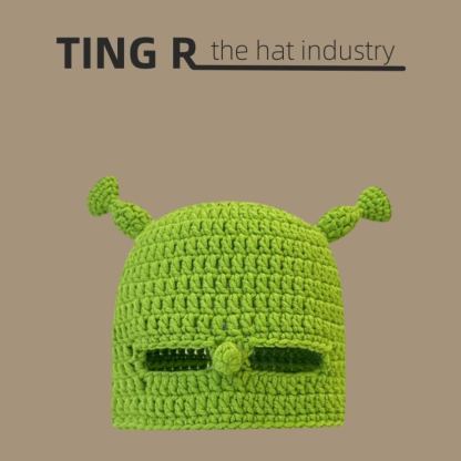 怪物史萊克綠色可愛卡通節日個性搞怪針織帽