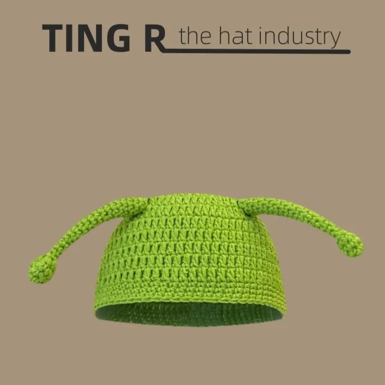 怪物史萊克綠色可愛卡通節日個性搞怪針織帽