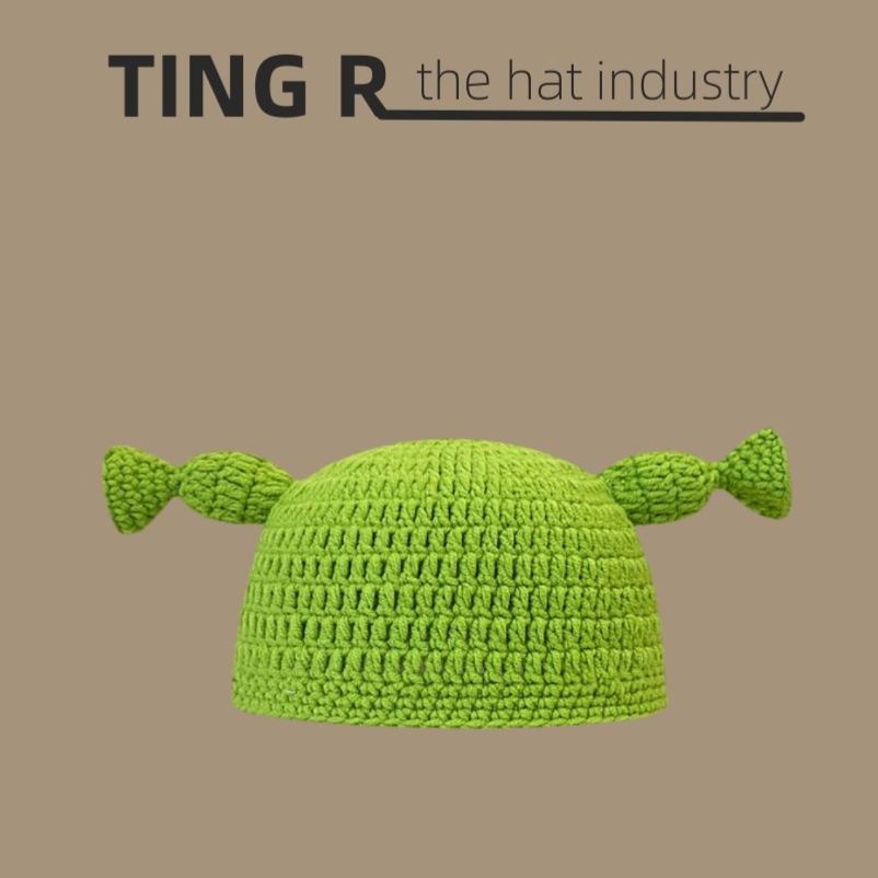 怪物史萊克綠色可愛卡通節日個性搞怪針織帽