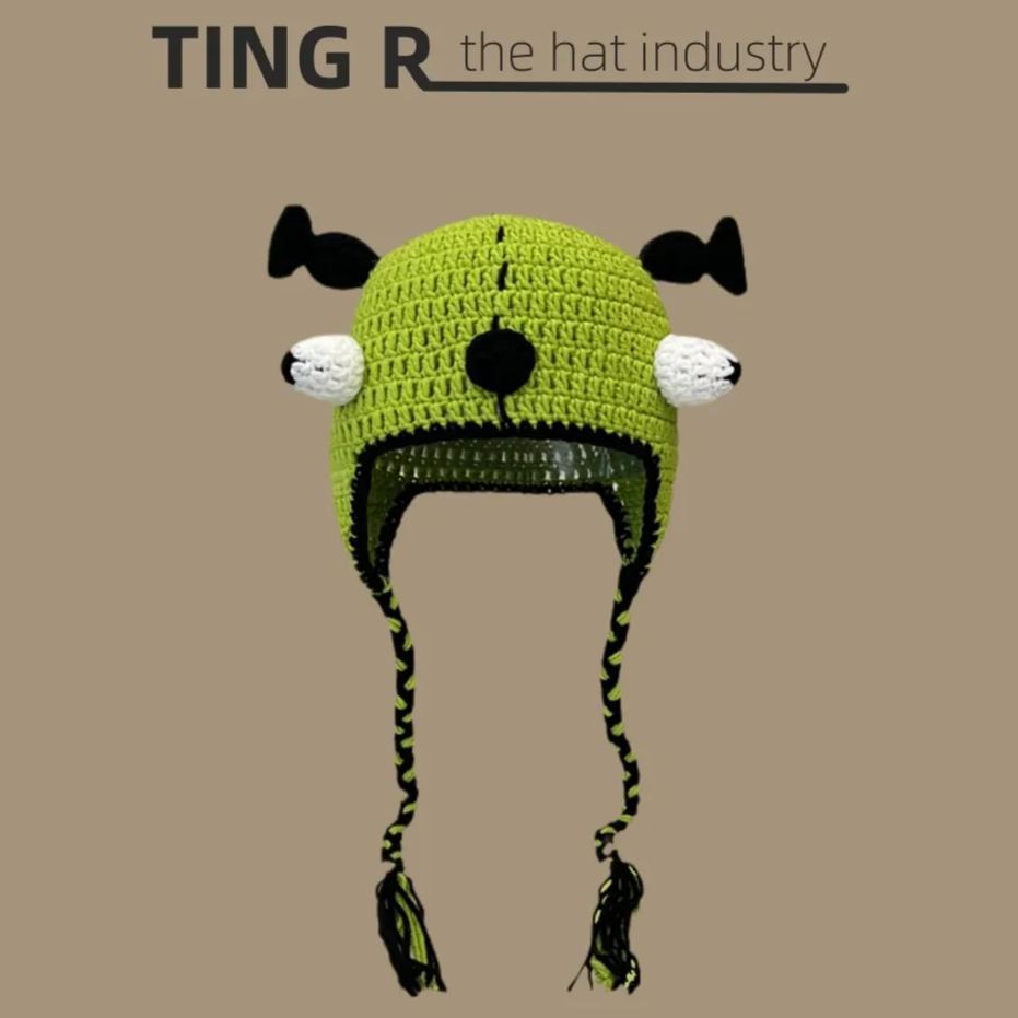 怪物史萊克綠色可愛卡通節日個性搞怪針織帽