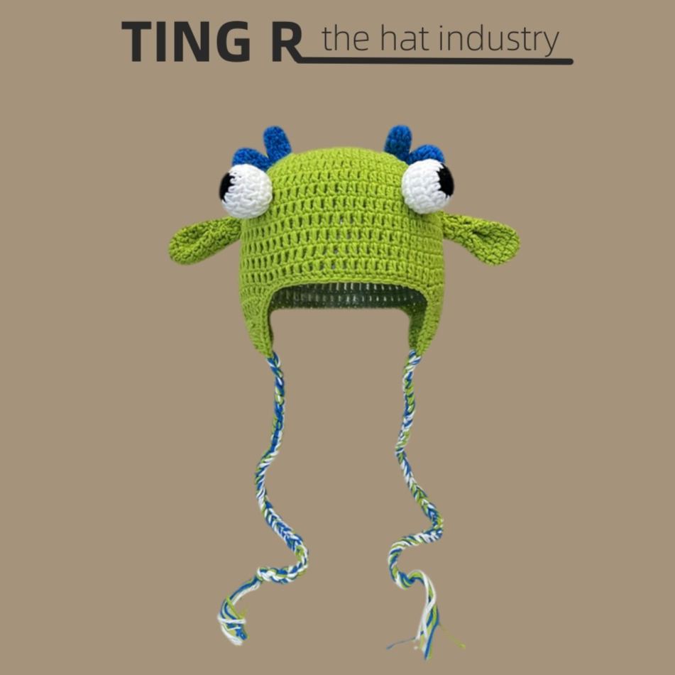 怪物史萊克綠色可愛卡通節日個性搞怪針織帽