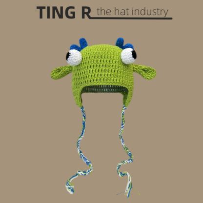 怪物史萊克綠色可愛卡通節日個性搞怪針織帽